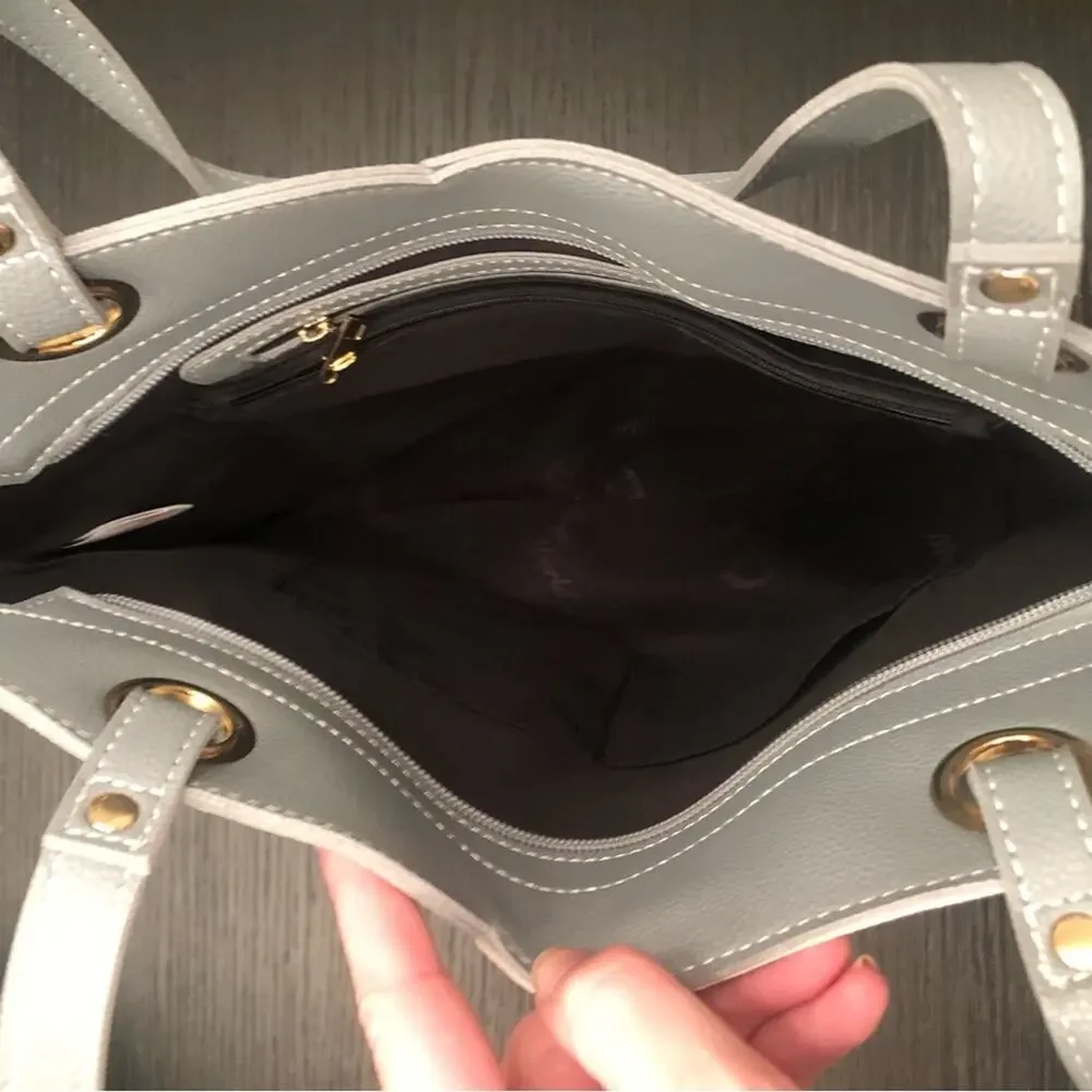 Mellow World Itzel Bag - Beautiful Dusty Blue Gray & Cream Two Tone Color Block - Picture 8 of 10